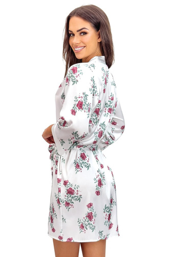 Bata corta Julia ecru donna – satén, estampado floral, cinturilla ajustable