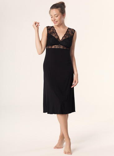 Camisón Petra KM29 Mefemi by Nipplex negro- viscosa, encaje, largo hasta la pantorrilla