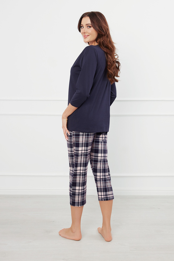 Dona Pijama señora manga 3/4, pantalón 3/4 Moda Italiana - azul marino/estampado