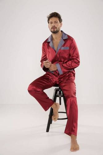 939 Pijama de satén granate para hombre