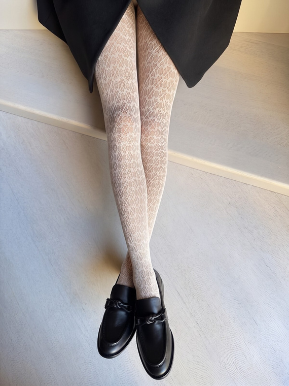 Veneziana Ornamento 40 DEN medias de mujer geométricas de microfibra panna