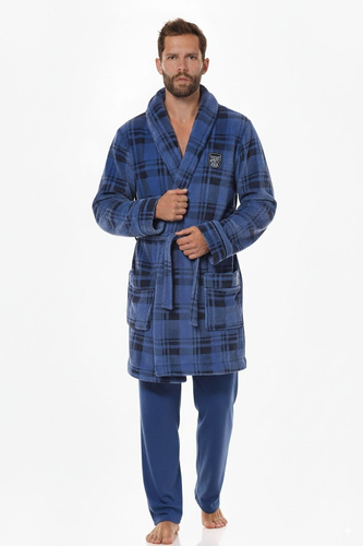 2456 BJ Albornoz para hombre L&L navy- suave, a cuadros con cuello