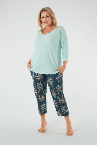 Julietta Pijama señora manga 3/4, pantalón 7/8 Moda Italiana - pistacho/estampado