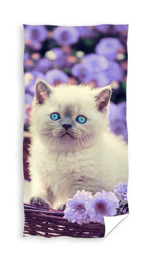 Gato en una cesta de caviares Toalla de playa infantil Carbotex | 100% algodón, 310 g/m²