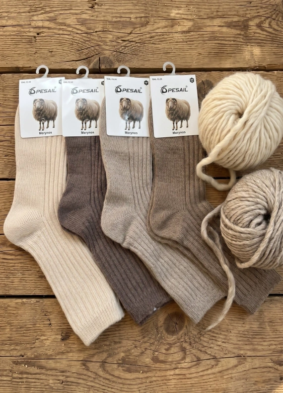 Pesail 3054 wz.54 Wik calcetines de mujer de invierno acanalados Merino marrones