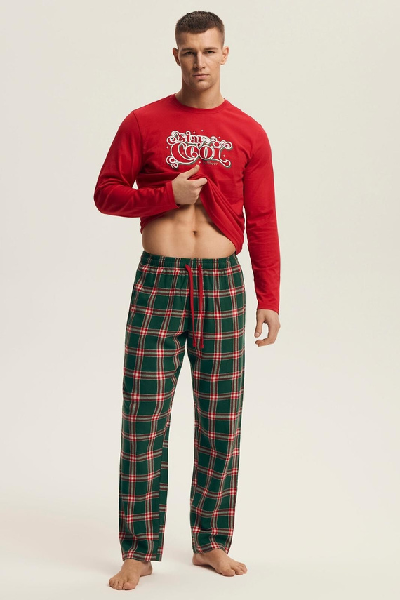 Henderson pijama de los hombres 43459 Nougat rojo - algodón, festivo, con pantalones de franela