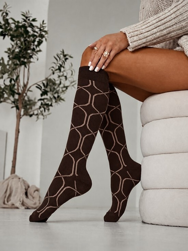 Medias hasta la rodilla para mujer Milena 0248-010 de algodón con lunares marrón