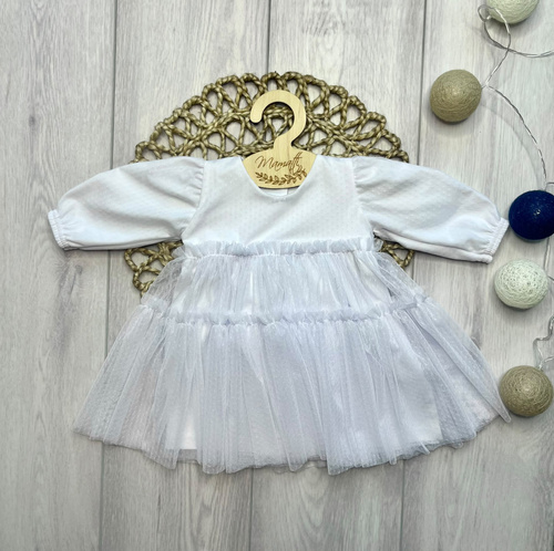 Vestido para niña Mamatti SZ350 de algodón con tul, manga larga - blanco
