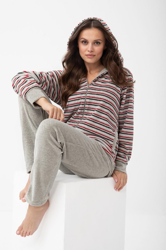 Chándal de terciopelo para mujer Luna 1307 de algodón con capucha y cremallera - gris