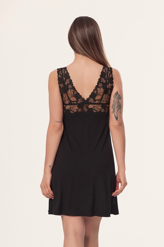 Mefemi Hanna KS01 Camisón de viscosa con encaje negro con aros