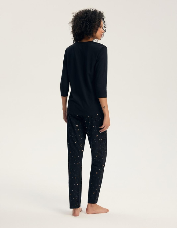 Pijama de mujer Henderson 45438 Gilly 3/4 negra 100% algodón pantalones largos
