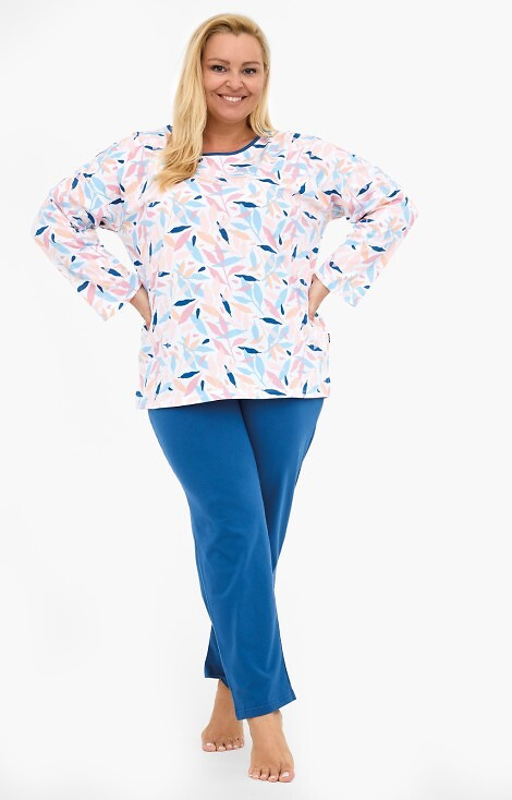 392/451 Amelia Cornette - pijama de algodón para mujer, hojas de colores, manga larga