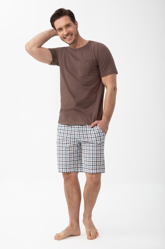 Pijama hombre 1601 Luna marrón de algodón con pantalones cortos a cuadros