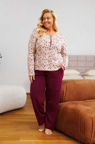 7307 Doctor Nap - Pijama mujer talla grande con cremallera | 95% algodón, producción polaca - flores