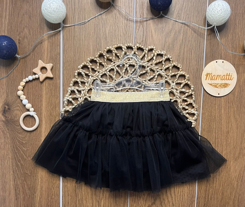 Falda para niña negra ST106 de tul suave, tul metalizado, cintura con goma