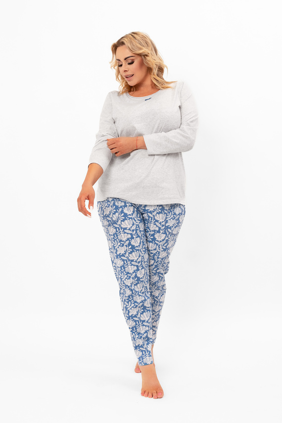 Pijama de mujer Boma - manga larga, pantalón largo, algodón Moda Italiana - melange/estampado