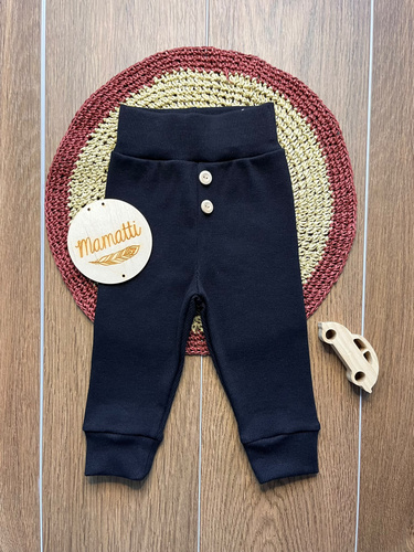 Leggings para niño LC005 azul marino de algodón acanalados con botones de madera