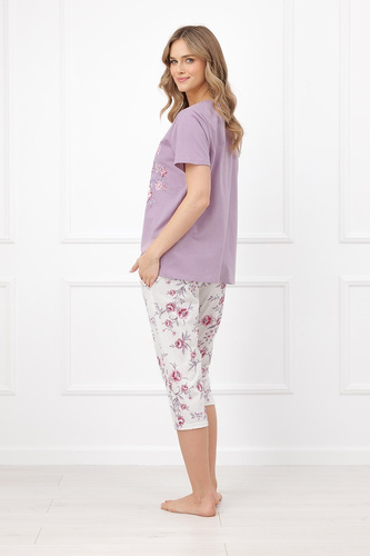 Italian Fashion Karilla Pijama de mujer 100% algodón pantalones 3/4 flores