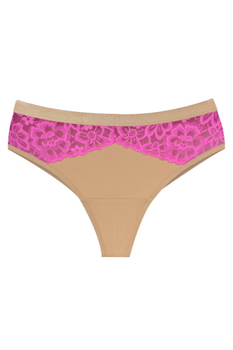 Mediolano Crazy Pink 19249 Braguitas brasileñas de encaje beige y rosa para mujer