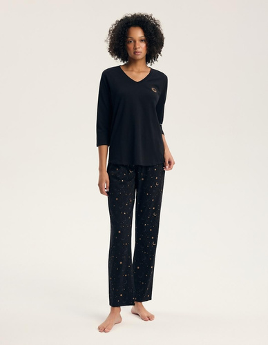 Pijama de mujer Henderson 45438 Gilly 3/4 negra 100% algodón pantalones largos