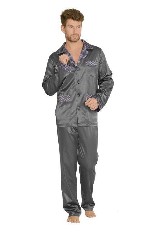 939 Pijama de satén gris para hombre