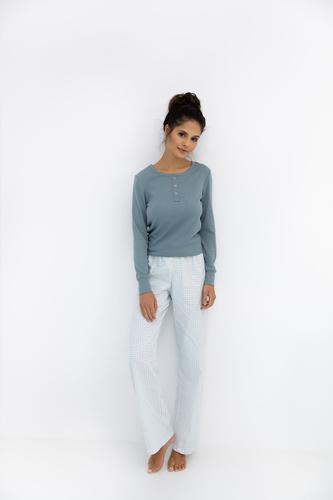 Janelle Sensis - Pijama de mujer con mangas largas y pantalón a cuadros