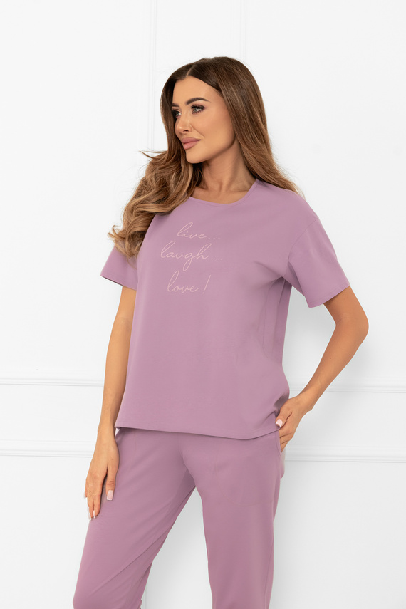 Pijama señora Ksara - manga corta, pantalón 3/4, algodón Moda Italiana - brezo