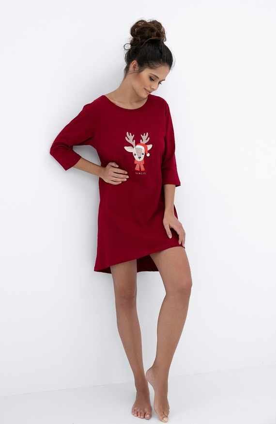 Camisón Elia Sensis - Camisa de mujer de algodón de manga 3/4 con motivos navideños