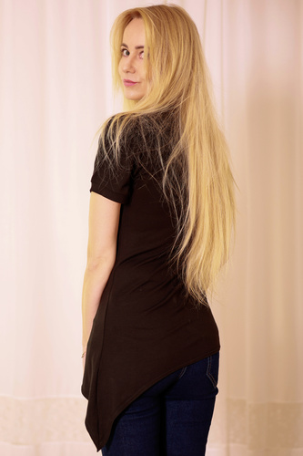 Blusa Aria Mirale - viscosa, asimétrica, escote en V - negro