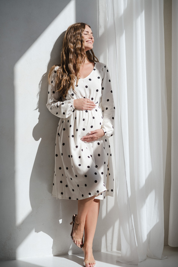 Lovely Dress Midi Milk&Love vestido de maternidad y lactancia de lino color crema, corte elegante con cremalleras de lactancia