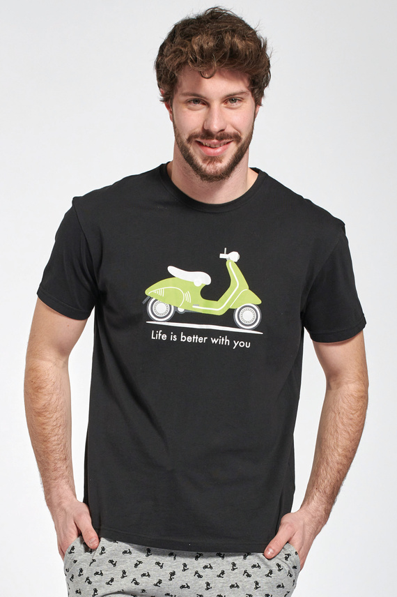 Pijama corto Kenny Sorbetto de hombre - algodón con estampado de scooter, negro