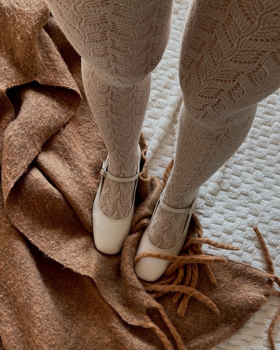 Leotardos de algodón Gabriella Cashmir wz.105 150 den latte/tono beige – cálidos, calados