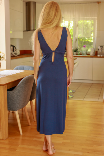 Vestido Senai Mirale - Viscosa largo con escote en V delante y detrás | Producción polaca - azul marino