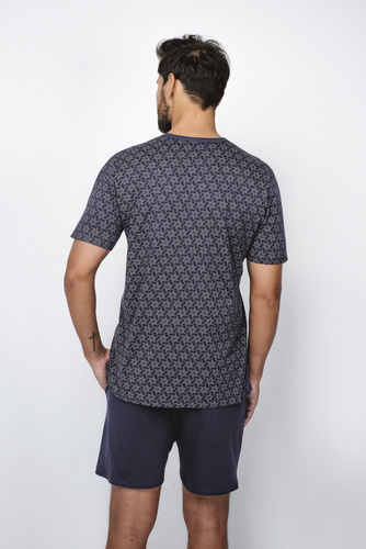 Ricardo Pijama de manga corta para hombre, pantalón corto Moda Italiana - azul marino/estampado