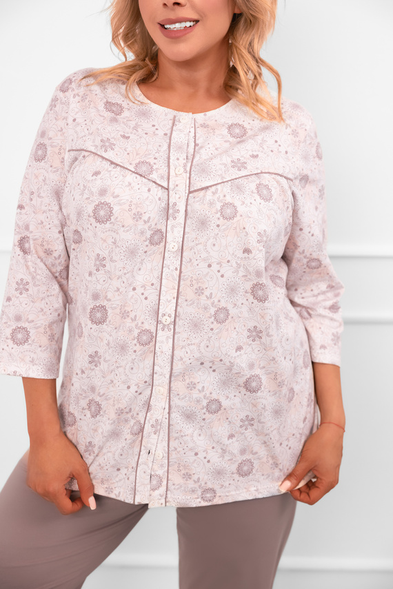 Pijama de señora Galea - algodón, manga 3/4 y pantalón, motivo floral Moda Italiana