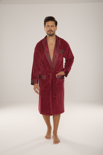 868 Noble albornoz de terciopelo para hombre De Lafense- elegante, suave, premium, burdeos