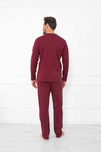 Pijama de hombre Gordo - algodón clásico, polo y pantalón con bolsillos Italian Fashion - granate