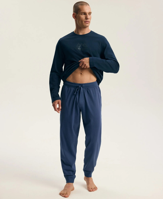 Henderson Fin 45499 Pijama larga para hombre 100% algodón con estampado steel blue