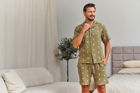 Pijama hombre Doctor Nap 7417 muselina algodón – camisa y shorts oliva