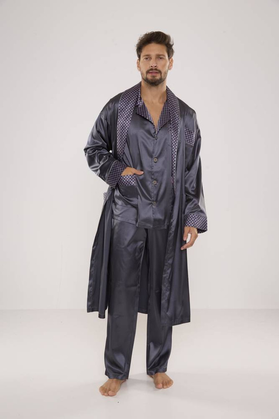 939 Pijama de satén gris para hombre