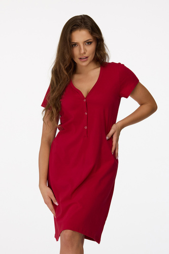 no. 18 Camisón de embarazo Senizo granate - 100% algodón, manga corta, lactancia abotonada