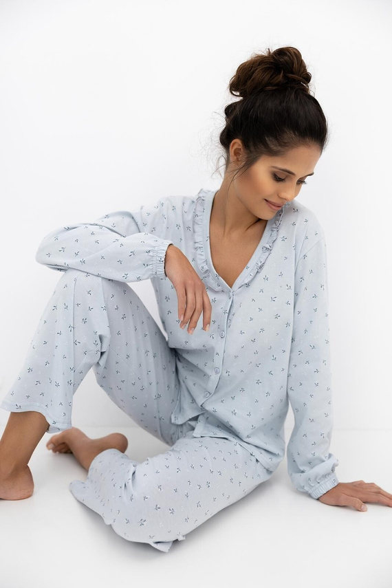 Lucille II Sensis pijama de mujer tórtola - pijama de algodón con volantes y botones