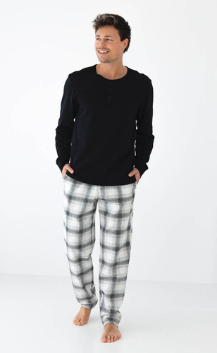 Pijama de franela para hombre Charles Sensis - Negro