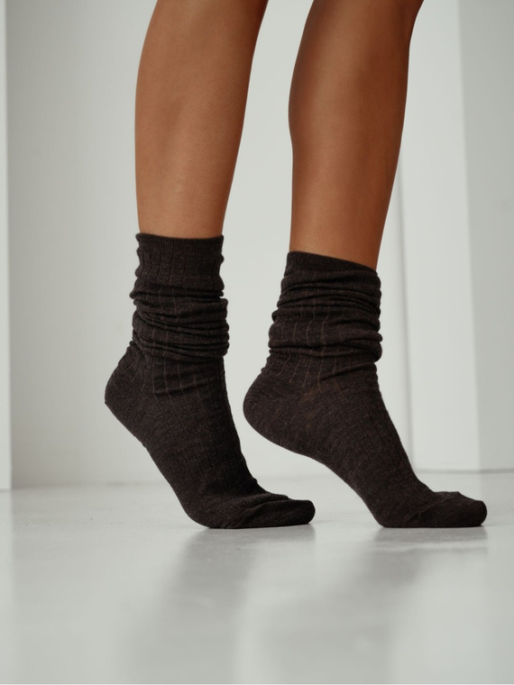 Calcetines hasta la rodilla 1627-001 Milena marrón - de lana, acanalados, sin ribete de presión