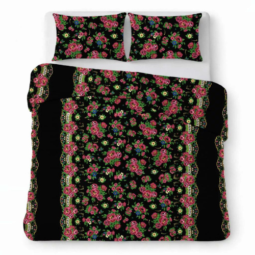 Juego de ropa de cama algodón crepé transpirable fácil cuidado black with colorful flowers