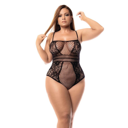 Body 1103X Fishnet Bodysuit Mapale Negro de Red Talla Plus Size XL-5XL
