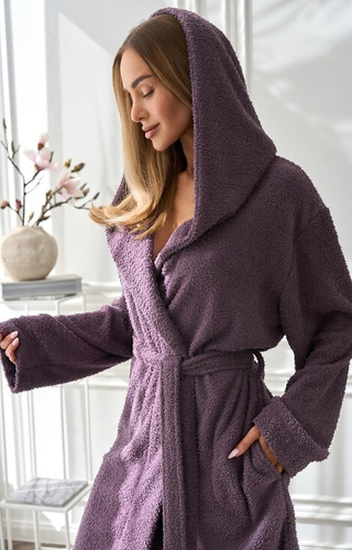 2557 Slim L&L amethyst - bata corta de mujer con capucha, suave tejido de punto