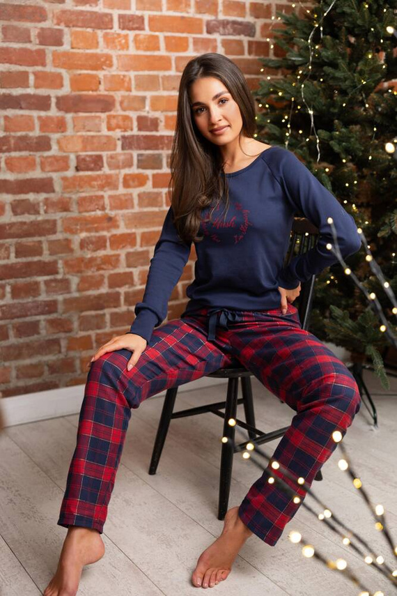 Emmeline Pijama de mujer Sensis Flannel - azul marino-rojo
