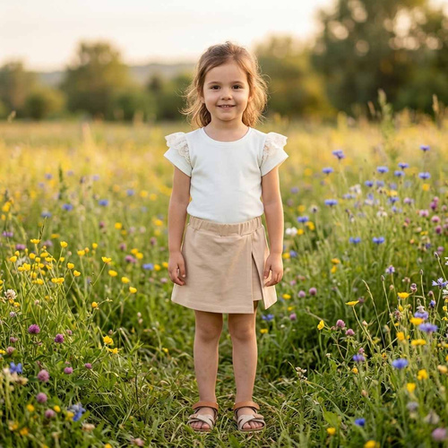 163850 Nicol Blusa cremosa para niña con mariposa de encaje y manga farol