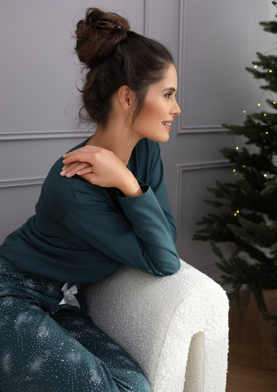 June Pijama de mujer Sensis verde - pijama de algodón con mangas largas y pantalón estampado